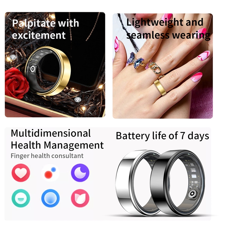 Smart Home Trainer - Intelligenter Ring Gesundheits-Tracker Herzfrequenz-Blutsauerstoff-Monitor Wasserdicht Multifunktional