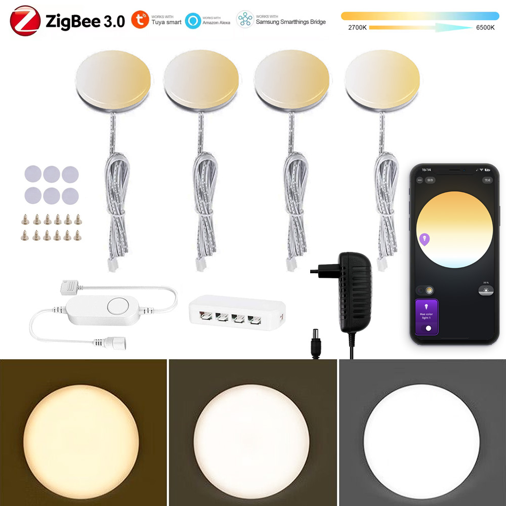 Alexa Compatible Bulb - Zigbee 3.0 Runde Dual-LED-Unterbauleuchte mit Weißlicht