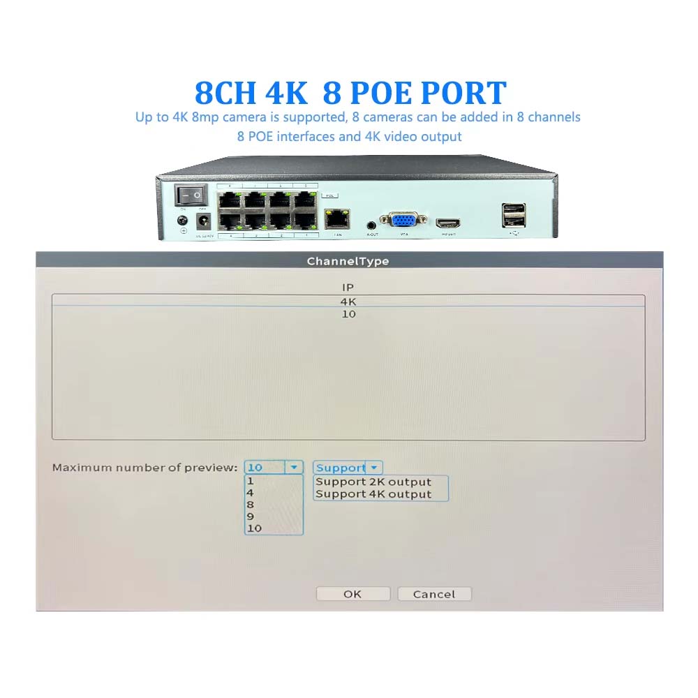 4K 10CH NVR 4/8Port POE für 8M – Security Ip Camera Bewertung und Preis